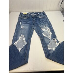 Machine Jeans Acid Wash Torn Ripped Distressed Skinny Jeans Low‎ Rise 5 28x26